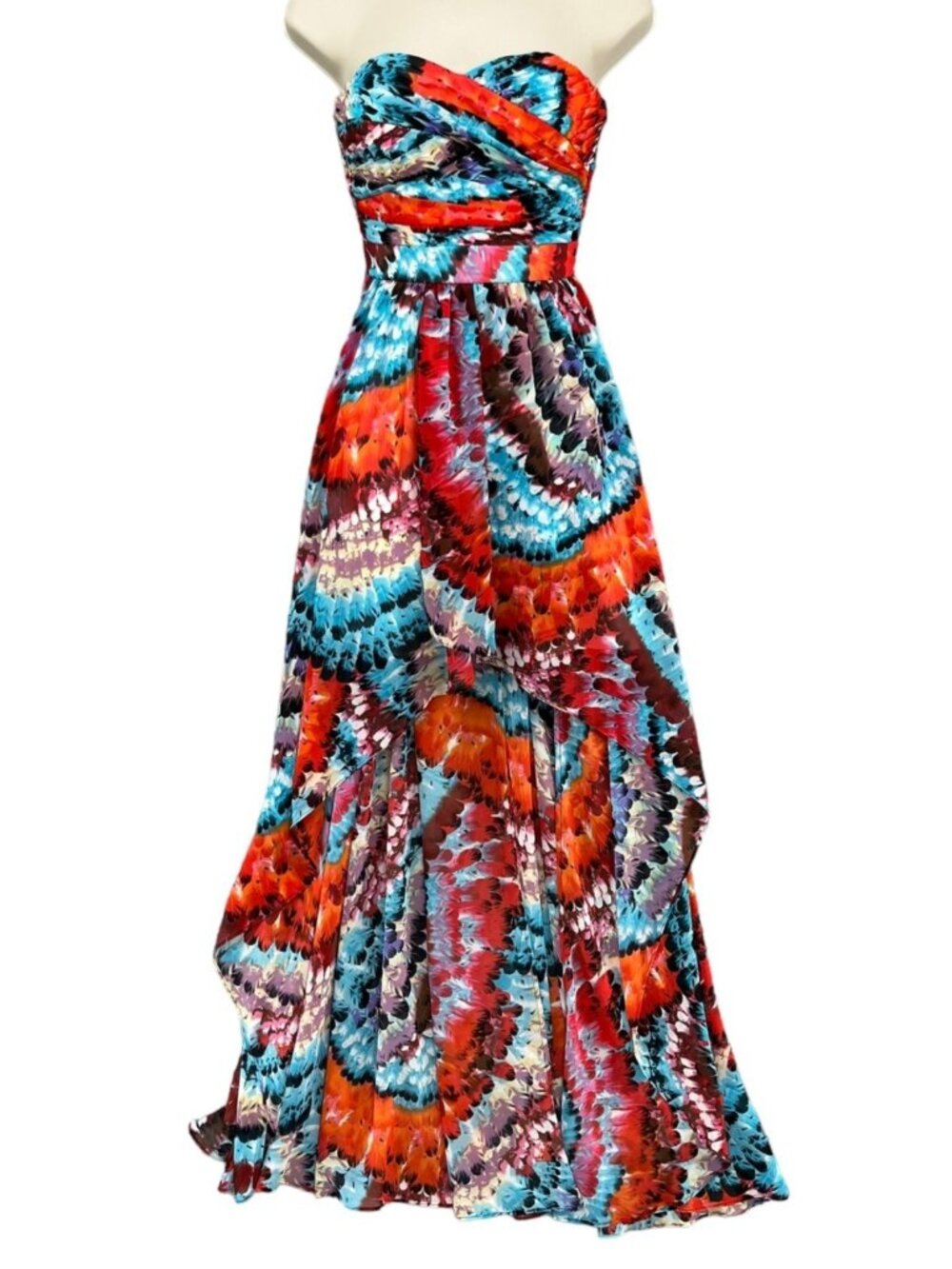 Chiffon High Low Strapless Feather Print Dress (Petite)